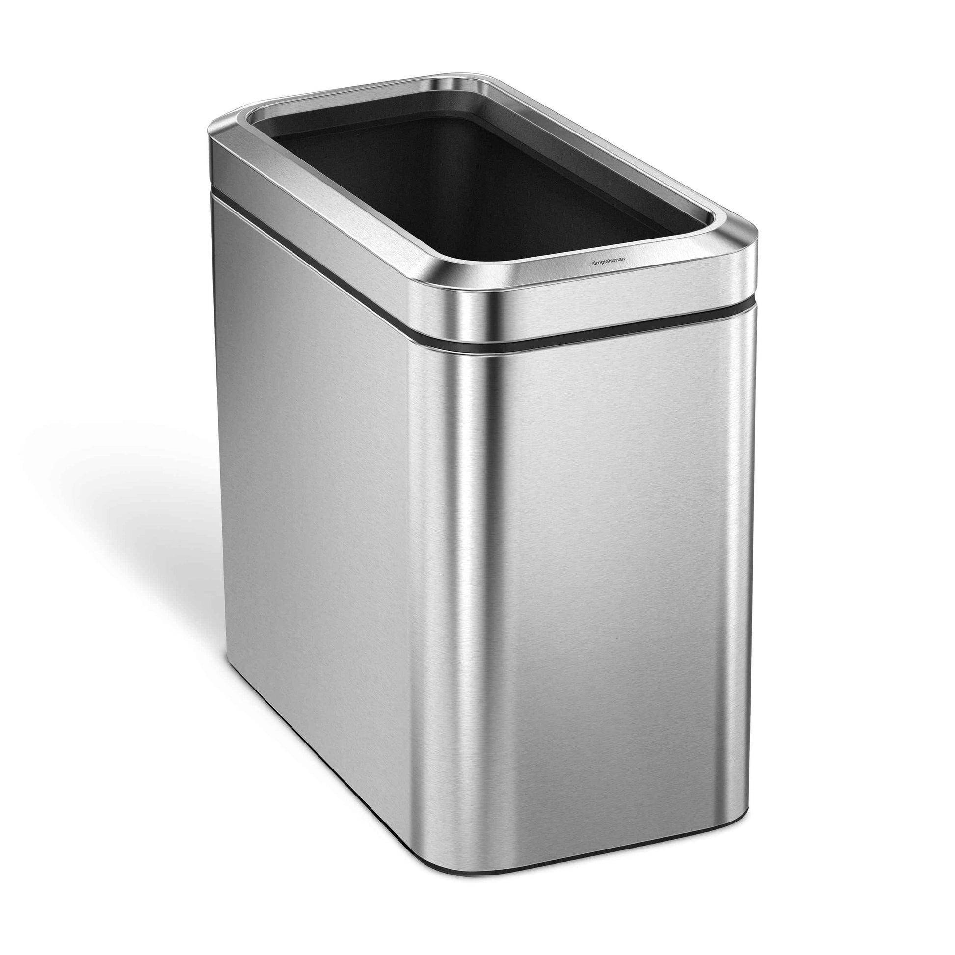 simplehuman 25 Liter / 6.6 Gallon Slim Open Top Trash Can, Commercial Grade Heavy Gauge Brushed Stainless Steel