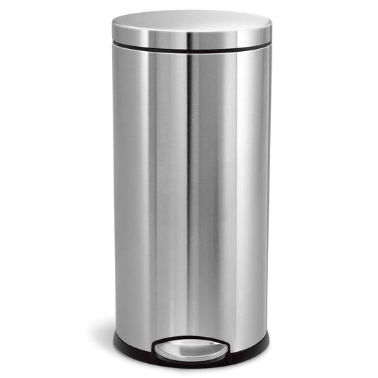 simplehuman 30 Liter / 8 Gallon Round Step Trash Can, Brushed Stainless Steel