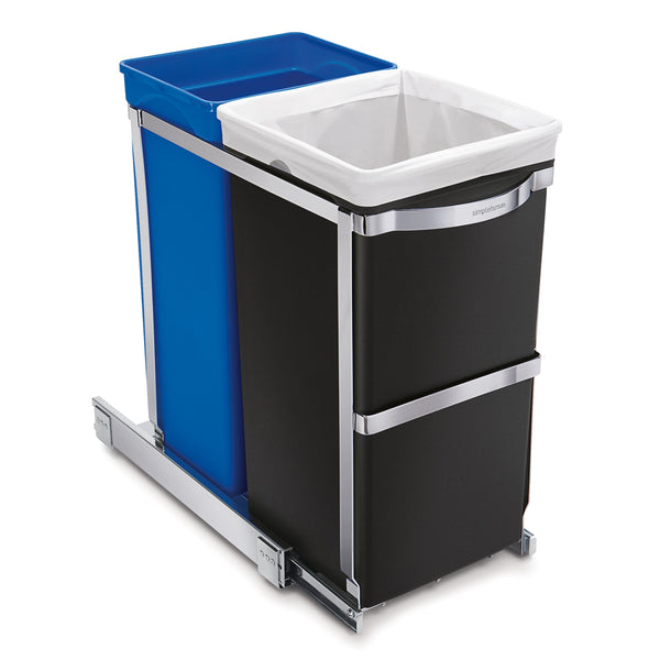 simplehuman 35 Liter / 9.3 Gallon Under Counter Kitchen Cabinet Pull-Out Recycling Bin and Trash Can