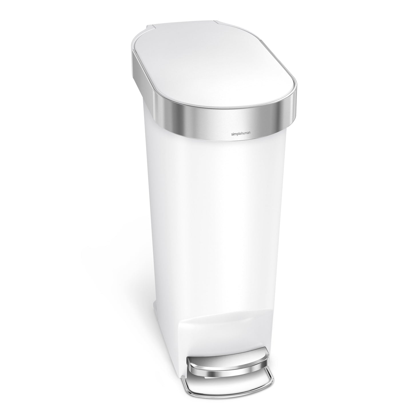 simplehuman 40 Liter / 10.6 Gallon Slim Kitchen Step Trash Can with Liner Rim, White Plastic - Home OXO