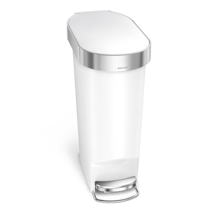 simplehuman 40 Liter / 10.6 Gallon Slim Kitchen Step Trash Can with Liner Rim, White Plastic - Home OXO