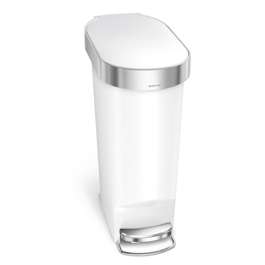 simplehuman 40 Liter / 10.6 Gallon Slim Kitchen Step Trash Can with Liner Rim, White Plastic - Home OXO
