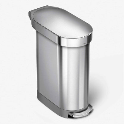 simplehuman 45 Liter / 12 Gallon Slim Kitchen Step Trash Can with Liner Rim, Brushed Stainless Steel
