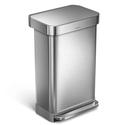 simplehuman 45 Liter Rectangular Hands-Free Kitchen Step Trash Can with Soft-Close Lid, Brushed Stainless Steel