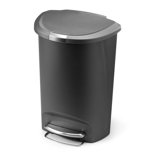 simplehuman 50 Liter / 13 Gallon Semi-Round Kitchen Step Trash Can with Secure Slide Lock, Gray Plastic