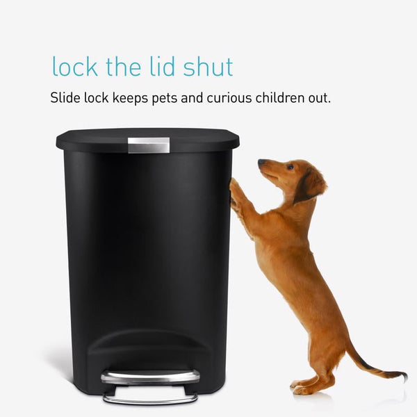 simplehuman 50L Semi Round Plastic Step Trash Can Black