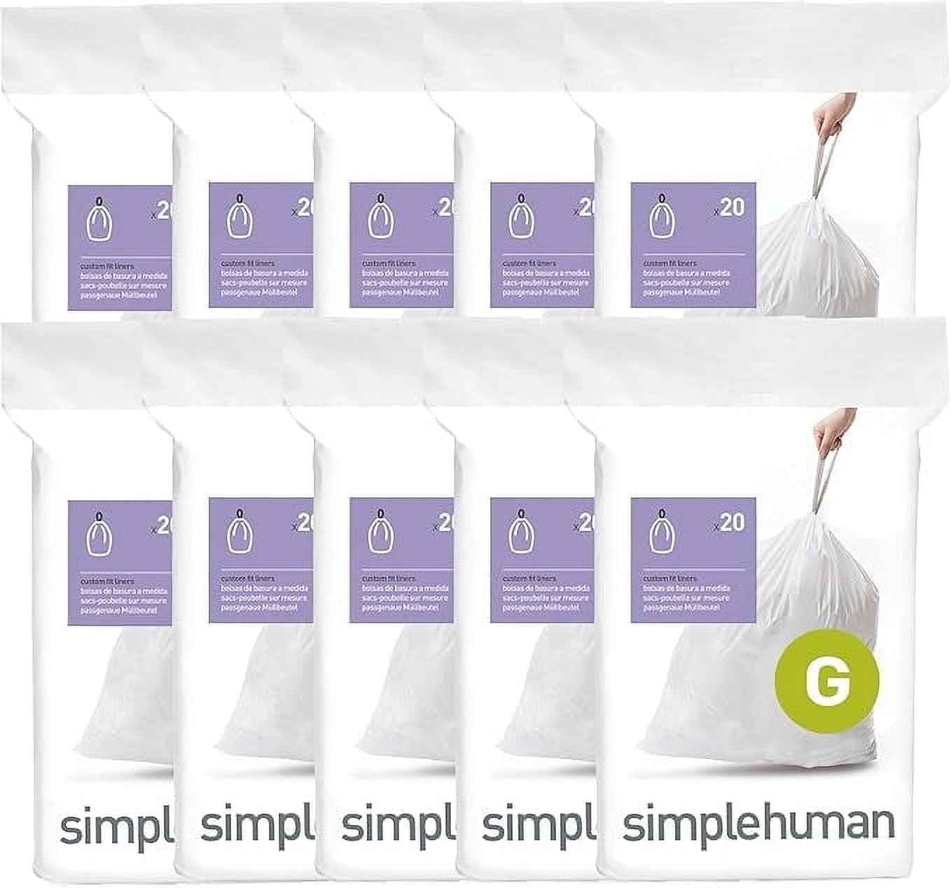 simplehuman Code G Custom Fit Drawstring Trash Bags, 200 Count, 30 Liter / 8 Gallon, White