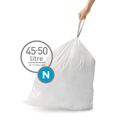 simplehuman Code N Custom Fit Drawstring Trash Bags, 200 Count, 45-50 Liter / 11.9-13.2 Gallon, White - Home OXO