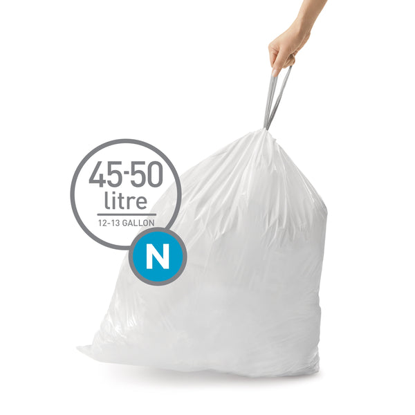 simplehuman Code N Custom Fit Drawstring Trash Bags, 200 Count, 45-50 Liter / 11.9-13.2 Gallon, White