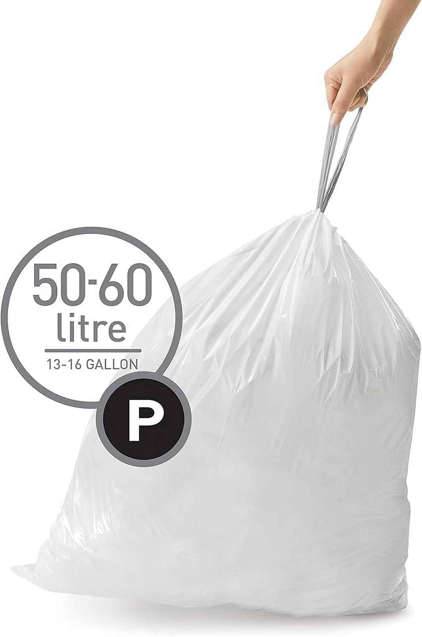 simplehuman Code P Custom Fit Drawstring Trash Bags, 200 Count, 50-60 Liter / 13.2-15.9 Gallon, White