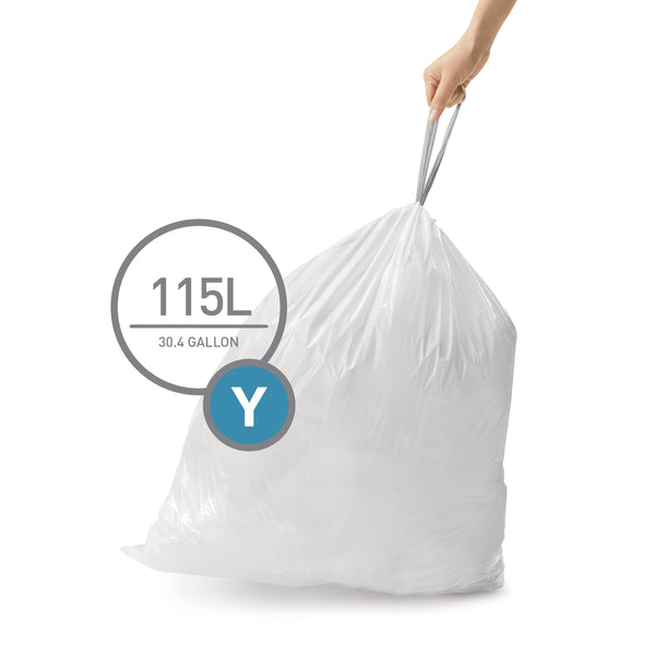 simplehuman Code Y Custom Fit Drawstring Trash Bags, 200 Count, 115 Liter / 30 Gallon, White