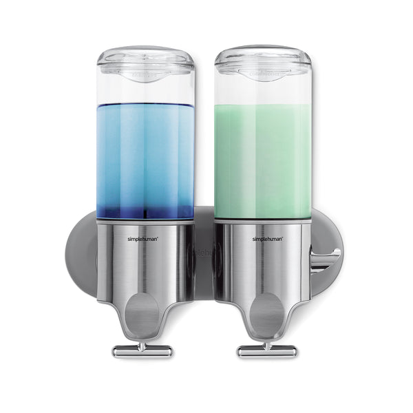 simplehuman Double Wall Mount Shower Pump, Shampoo and Soap Dispensers, Stainless Steel