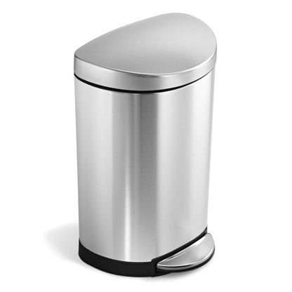 simplehuman 10 Liter / 2.6 Gallon Small Semi-Round Bathroom Step Trash Can, Brushed Stainless Steel