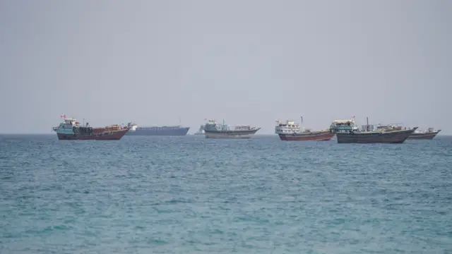 FILE PHOTO: Ships near the Strait of Hormuz as seen from Musandam, Oman, September 2, 2026. 