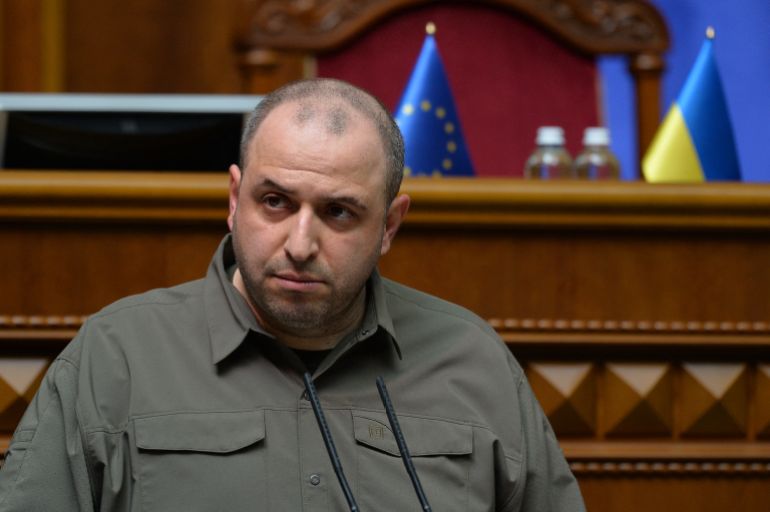 Rustem Umerov stands during a vote for Ukraine's defense minister in the Ukrainian parliament on September 6, 2023 in Kyiv, amid Russia's invasion of Ukraine. - The Parliament of Ukraine approved President Vladimir Zelensky's candidacy of Crimean Tatar Rustem Umerov as Minister of Defense of Kyiv after the resignation of Oleksii Reznikov. (Photo by ANDRII NESTERENKO / AFP)