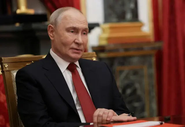 Russian President Vladimir Putin attends a meeting with Jared Kushner, son-in-law of US President Donald Trump, and US Special Envoy Steve Witkoff at the Kremlin in Moscow on September 5, 2026.