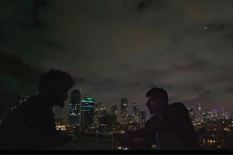 An image released by the Venice Film Festival shows the scene "A.M.," Documentary for The Guardian, directed by Yuval Abraham and Rachel Sore. (Venice Film Festival via AP)