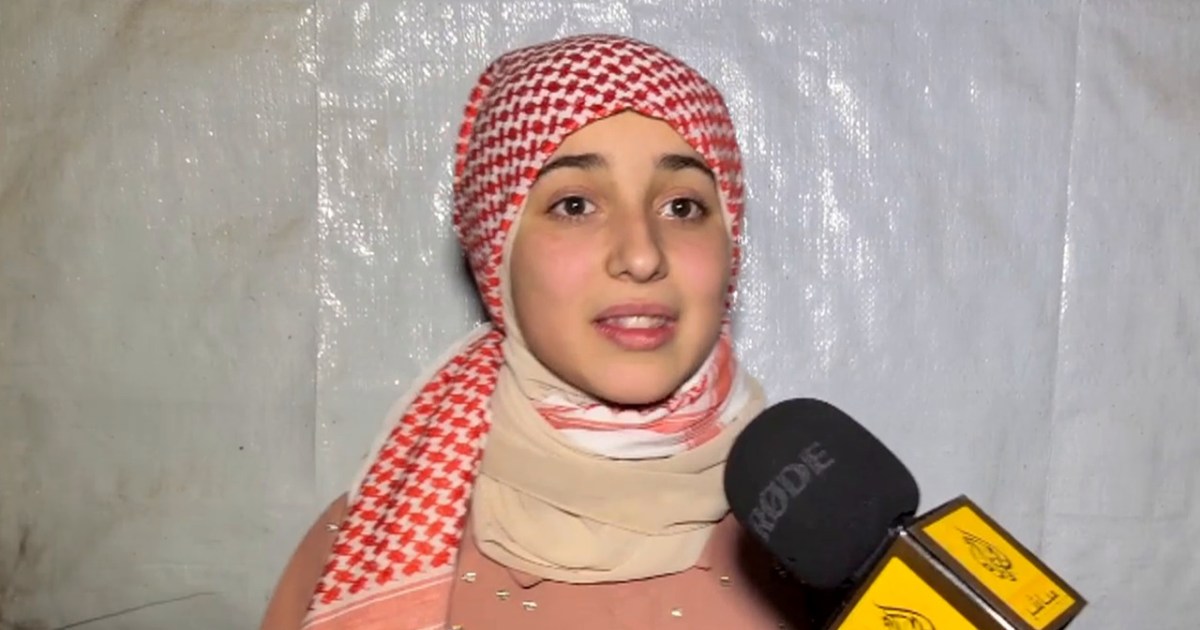 A Palestinian girl sings the praises of Abu Ubaydah with rousing poetic verses