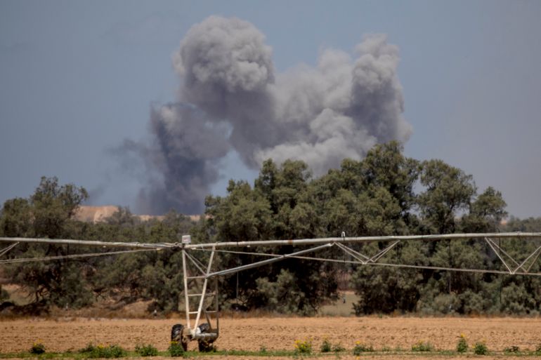 Smoke rises from the southern part of the Gaza Strip after the Israeli bombing today
